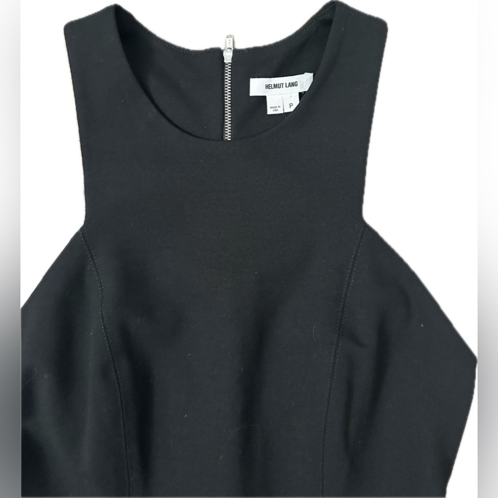 Helmut Lang Black Asymmetric Wrap Hem Sleeveless Zip Racer Back Dress - Picture 2 of 5
